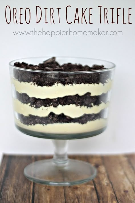 oreo dirt cake trifle recipe Dirt Cake Trifle Recipe, Dirt Cake Trifle, Dirt Cake Recipe, Oreo Trifle, Trifle Recipes Easy, Oreo Dirt Cake, Easy Trifle, Cake Trifle, Dirt Cake Recipes