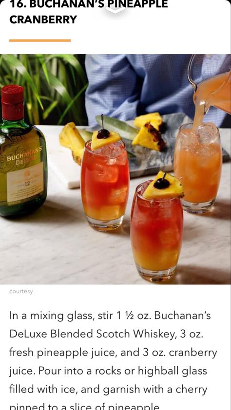 Buchanan Drinks, Whiskey Mixed Drinks, Drinks Alcohol Recipes Easy, Whiskey Drinks Recipes, Cocktail Recipes Whiskey, Cocktail Drinks Alcoholic, Pineapple Drinks, Mixed Drinks Alcohol, Yummy Alcoholic Drinks