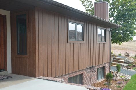 Board Batten Siding, Natural Wood Trim, Steel Siding, Board Batten, Cottage Painting, Mountain Cottage, Board And Batten Siding, Lap Siding, Metal Siding