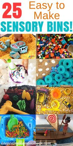 25 Easy To Make Sensory Bins! Fun and educational sensory bin ideas for toddlers, sensory bin ideas for preschoolers, and sensory activities! Sensory Bin Ideas For Toddlers, Easy Sensory Bin, Sensory Bin Ideas, Toddler Sensory Bins, Ideas For Preschoolers, Sensory Tubs, Thanksgiving Games For Kids, Sensory Activities Toddlers, Toddler Sensory