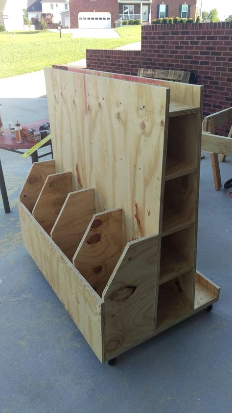 Lumber storage cart - Imgur Lumber Storage Cart, Tools Photo, Lumber Storage Rack, Lumber Rack, Wood Storage Rack, Lumber Storage, Woodworking Shop Plans, Woodworking Shop Layout, Woodworking Storage