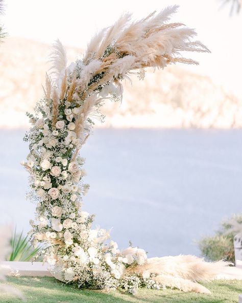 FS Events | Wedding Planners in Athens Ivory Wedding Arch, Dried Flower Wedding Arch, Broken Arch Wedding, Pampas Wedding Arch, Pampas Grass Wedding Arch, Wedding Flower Archway, Pampas Wedding Decor, Arch With Greenery, Pampas Arch