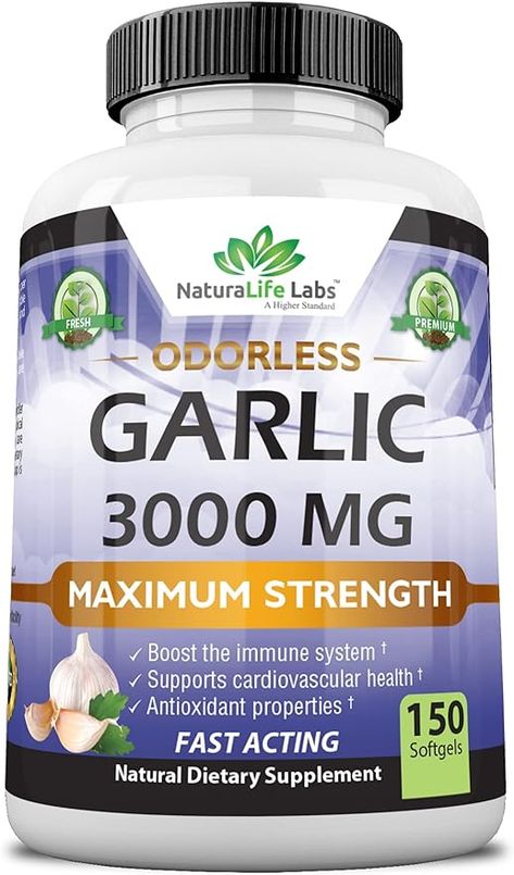 Odorless Pure Garlic 3000 mg per Serving Maximum Strength 150 Soft gels Promotes Healthy Cholesterol Levels Immune System Support Garlic Pills, Garlic Supplements, Garlic Benefits, Healthy Cholesterol Levels, Creatine Monohydrate, Frozen Vegetables, Cardiovascular Health, Lower Blood Pressure, Cholesterol Levels