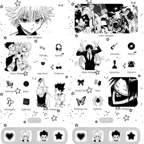 Hxh Homescreen Layout, Jjk Themed Phone, Hxh Phone Layout, Black And White Anime Phone Theme, Anime Themed Phone Screen, Dark Anime Homescreen Layout, Bullet Journal Quotes, Meaningful Pictures, Anime Guys Shirtless