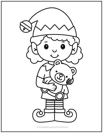 Uh oh….looks like this little elf kept a toy for herself when Santa wasn’t looking! This free printable coloring page is a perfect holiday activity for all the kids in your home or classroom. Elf Printables Free, Elf Coloring Pages, Elf Coloring, Toy Story Coloring Pages, Elf Printables, Letter A Coloring Pages, Elf Drawings, Christmas Bulletin, Girl Elf