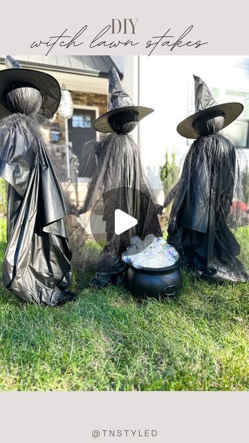 Tara Tedesco | Tnstyled on Instagram: "Comment “WITCH” and I’ll send you everything I used to make these! (Make sure you follow me to get the message otherwise it will be hidden) These are my viral witch lawn stakes that’s you guys go crazy over every year!   This is our third year with these and they have held up perfectly outside in the rain + in storage. I also love the size of these- they aren’t small like many of the ones you see being sold. You can also add a cauldron + other fun props here!   #halloween #halloweendiy #falldiy #falldecor #halloweendecor affordable Halloween DIY, diy, crafts, home, fall" Witch Decorations Diy, Yard Witch, Outdoor Witch, Diy Halloween Witch, Witch Props, Diy Witch, Diy Crafts Home, Halloween Outside, Halloween Witch Decorations