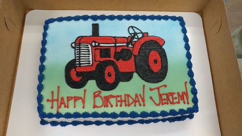 A red tractor was what this guy wanted on his birthday cake!  No green allowed! Red Tractor Birthday Cake, Red Tractor Cake, Red Tractor Birthday Party, Grandpa Birthday Cake, Red Tractor Birthday, First Birthday Activities, Farm Cakes, Tractor Birthday Cakes, His Birthday Cake