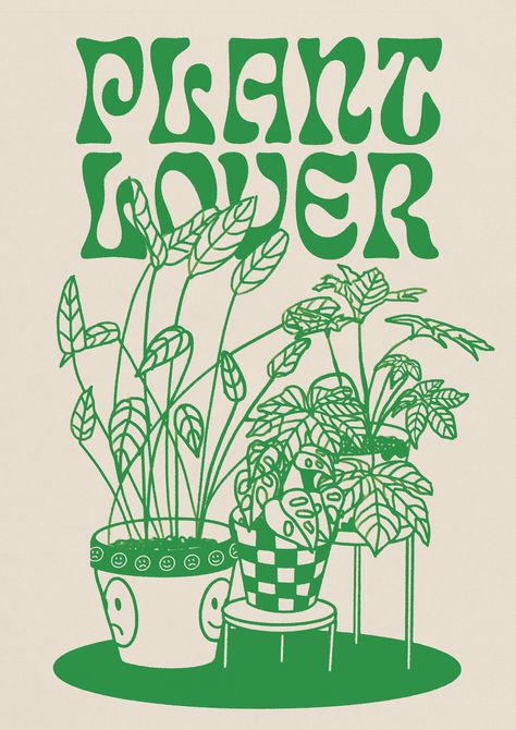 House Plant Lover wall art | Botanical trendy aesthetic retro design | Cute digital printable garden home decor Artwork By FeelStudioShop #sublimationdesigns #sublimationclipart #printablesublimation #freesublimationdesigns #sublimationbundle #hugesublimationbundle #printableillustrations Poster Prints Plants, House Plant Poster, Plants Poster Design, Retro Plant Aesthetic, Retro Digital Art, Plant Aesthetic Poster, Plant Prints Wall Art, Green Wall Art Prints, Gardening Graphic Design