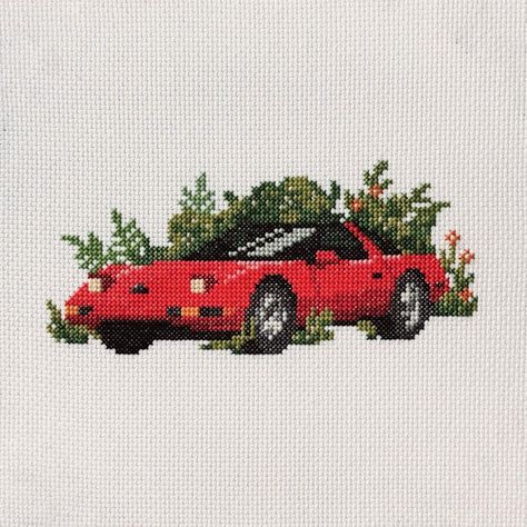 Cross Stitch Car, Car Pixel Art, Car Cross Stitch, Miniature Embroidery, Visual Metaphor, Cool Pixel Art, Simple Canvas Paintings, Like Drawing, Pixel Art Pattern