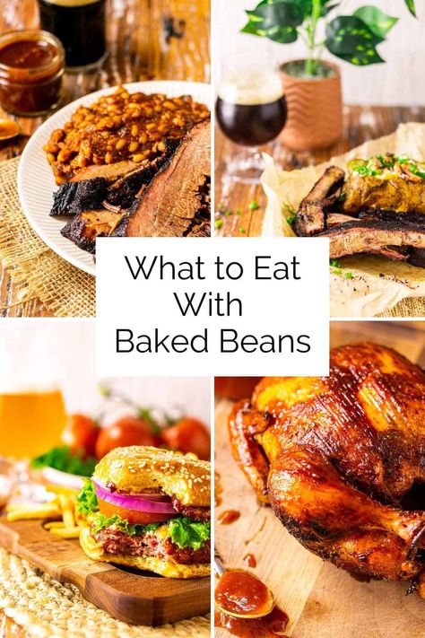 Wondering what to eat with baked beans to complement that quintessential summer dinner? Here, you'll find plenty of recipe inspiration. These dinner ideas are perfect with a big helping of baked beans, and you'll even find some of the best side dishes as well as bonus appetizers, drinks and desserts to make a complete meal. Baked Beans Dinner Meals, What To Eat With Baked Beans, Baked Bean Meal Ideas, Baked Bean Dinner Ideas, Meals With Baked Beans, Baked Beans Meal Ideas, Grilled Brisket, Vegetarian Baked Beans, Smoked Whole Chicken