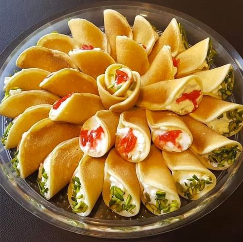 Happy #CooksCookFanFriday ! Today we are featuring Mervat’s Katayef Asafiri. This delicious dessert is made of middle eastern style mini pancakes stuffed with a delicious cream and garnished with chopped pistachios. Find the recipe at the link in our bio 🔗 Katayef Recipe, Lebanese Sweets, Egyptian Desserts, Middle Eastern Dessert, Lebanese Desserts, Middle Eastern Cuisine, Turkish Sweets, Berry Dessert Recipes, Middle East Food