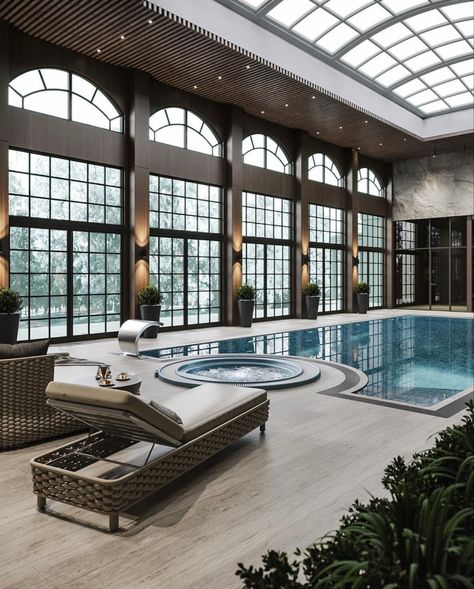 Old Money House, Indoor Swimming Pool Design, Bedroom Kid, Indoor Pool Design, Aesthetic Interior Design, Piscina Interior, Modern Mansion, Mansion Interior, Design Exterior