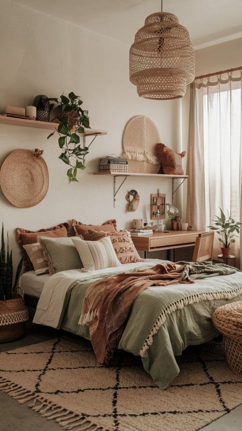 Boho Room Decor Ideas, Adult Women Bedroom Ideas Decor, Small Bedroom Decor Ideas For Women, Aesthetic Boho Bedroom, Bohemian Bedroom Decor Ideas, Young Woman Bedroom, Young Adult Bedroom, Boho Chic Bedroom Decor, Bedroom Decor Ideas For Women