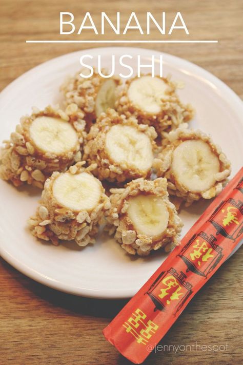 how to make banana sushi | fun with food | breakfast | bananas | nut butter Banana Sushi Rolls, Vegan Gluten Free Snacks, Banana Sushi, Kids Party Snacks, Breakfast Banana, Fun With Food, Snack Bites, Sweet Treats Recipes, Toddler Food