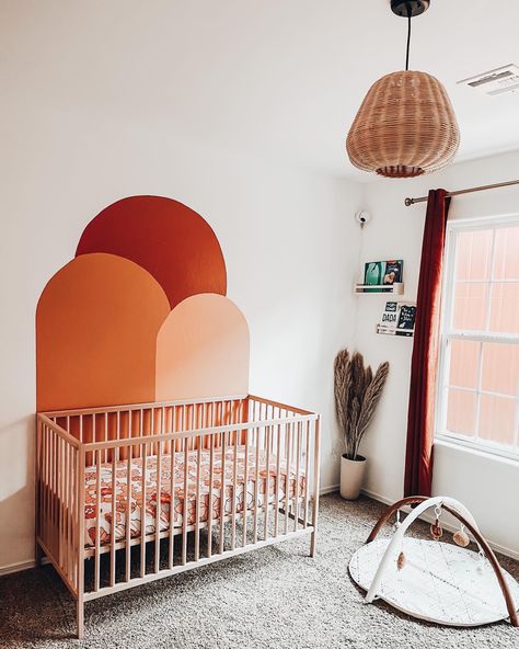 Boho nursery decor for our new sweet girl. Rust And Pink Nursery, Burnt Orange Baby Nursery, Red Nursery Ideas, Orange Nursery Girl, Orange Nursery Ideas, Red Nursery Girl, Pink And Orange Nursery, Rust Nursery, Lily Nursery