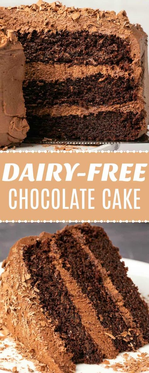 This delicious dairy free chocolate cake is fudgy, ultra moist and amazingly textured. Make it as a 2 or 3-layer cake and smother it in vegan chocolate buttercream. #vegan #dairyfree | lovingitvegan.com Dairy Free Cake Recipe, Dairy Free Chocolate Cake, Dairy Free Baking, Dairy Free Smoothies, Dairy Free Cake, Cakes Chocolate, Dairy Free Breakfasts, Sans Gluten Sans Lactose, Dairy Free Cheese