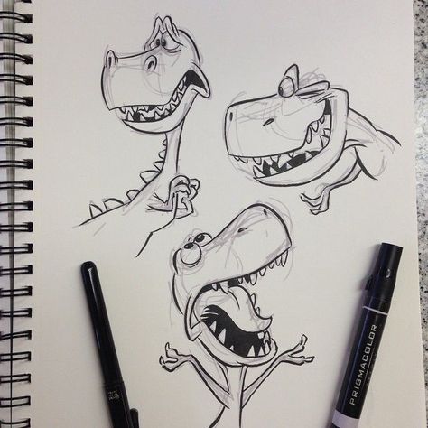 Found on Bing from www.pinterest.com Trex Cartoon, Beautiful Pencil Drawings, Dinosaur Illustration, 강아지 그림, Cartoon Sketches, Dinosaur Art, Arte Sketchbook, Cartoon Character Design, Cool Art Drawings