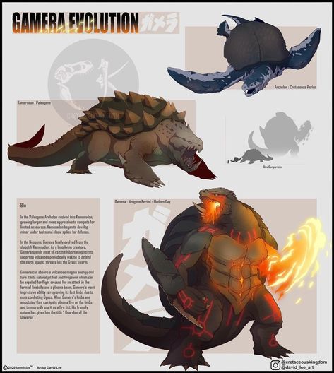 Cretaceous Kingdom on Instagram: “The next completed Kaiju evolution is here, Gamera: In the Paleogene Archelon evolved into Kameradon, growing larger and more aggressive…” Godzilla Evolution, Evolution Art, Godzilla Funny, Kaiju Design, Godzilla Comics, All Godzilla Monsters, Creature Artwork, Kaiju Art, Cool Monsters