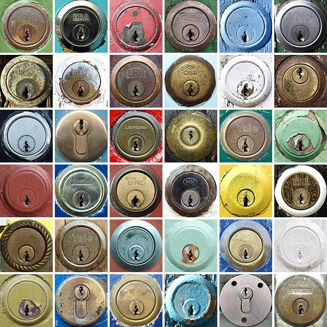 Flickr user chrisinplymouth‘s wonderful collection of doorlocks and letters. See also his collections of emergency onlys, chocolate money, and remote controls. (via modcult) Similarity Photography, Typology Photography, Circles Photography, 2023 Photography, A Level Photography, Pattern Photography, Photo Class, Collections Photography, Group Photography