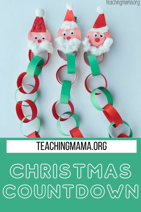 Love this cute Stanta chain to count down to Christmas! Santa Claus Countdown Craft, Countdown To Christmas Preschool, Classroom Countdown To Christmas, Count Down To Christmas For Kids, Countdown To Christmas For Kids, Countdown To Christmas Ideas, Countdown To Christmas Craft, Count Down To Christmas Ideas, Christmas Countdown Chain