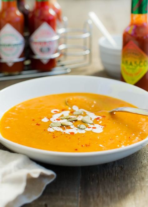 Habanero Spiced Pumpkin Soup | Kitchen Confidante Spicy Soup Recipes, Fresh Pumpkin Recipes, Pumpkin Soup Healthy, Spicy Pumpkin Soup, Spiced Pumpkin Soup, Roast Pumpkin Soup, Pumpkin Recipes Healthy, Pumpkin Soup Recipe, Spicy Soup