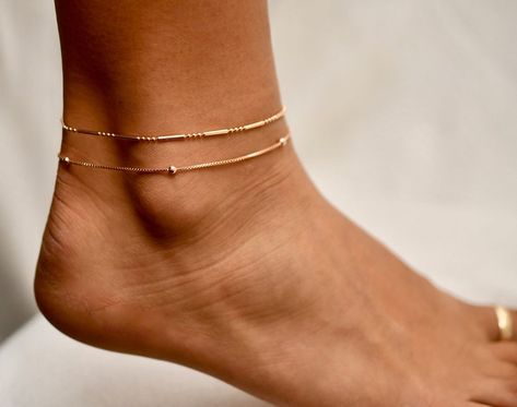 Anklet Anklets Simple Gold Anklets Layered Gold Anklets | Etsy Simple Gold Anklet, Anklets Simple, Cute Anklets, Leather Anklets, Anklets For Women, Anklet Designs, Beautiful Tiaras, Women Anklets, Ankle Chain