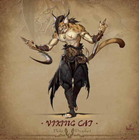 ArtStation - Viking cat-Blade Tooth-Floki Cat Races, Pathfinder Character, Painting Classes, Alien Concept Art, Fantasy Races, Dungeons And Dragons Characters, Dnd Art, Art Characters, Lynx