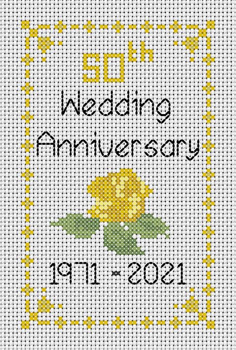 Daisy Hill Designs Cross Stitch 50th Golden Flower Anniversary Card Kit, Card size 8" x 6": Amazon.co.uk: Kitchen & Home Happy Anniversary Cross Stitch Pattern, 50th Anniversary Cross Stitch Patterns, Happy Anniversary Cross Stitch, Anniversary Cross Stitch Patterns, Anniversary Cross Stitch, Flower Anniversary, Cross Stitch Christmas Cards, Snowflake Cross Stitch, Happy 50th Anniversary