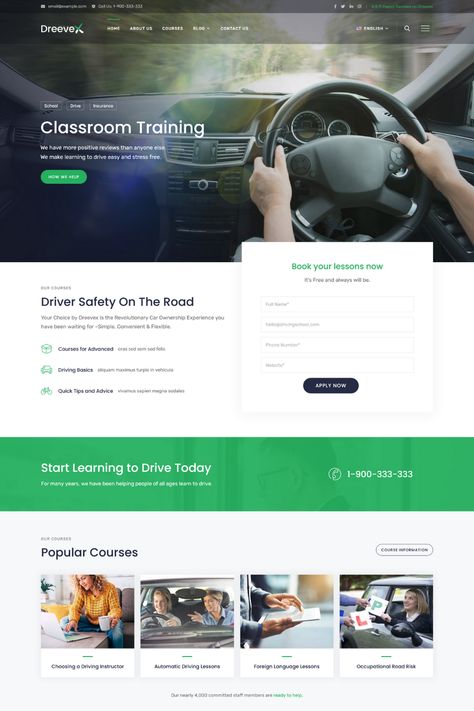 DreeveX is a powerful and versatile WordPress theme designed specifically for driving schools and related businesses. With its clean and modern design, DreeveX offers a range of features including customizable page templates, appointment scheduling, and course management tools. The theme is also fully responsive, ensuring your site looks great on all devices. Driving School Website Design, Sole Trader, Driving Instructor, Ui Design Website, Car Website, School Website, Driving School, Wordpress Theme Design, School Events