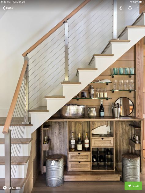 Under Stairs Bar Ideas, Under Stairs Bar, Small Staircase Ideas, Stairs Minimalist, Rustic Staircase, Stair Plan, Small Staircase, Staircase Storage, Home Bar Design