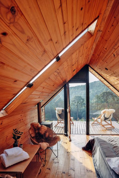 Glamping Retreat, Wood Burning Heaters, Glamping Cabin, Arch Design, Frame House, Tiny Cabin, Cabin Design, Design Strategy, Low Ceiling