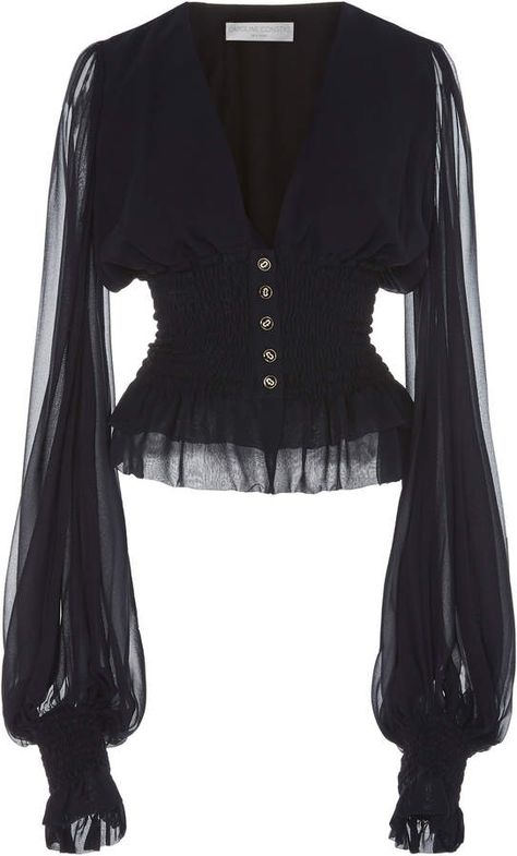 Caroline Constas, Dark Fashion, Looks Style, Looks Vintage, Chiffon Top, Silk Chiffon, Cropped Top, Gothic Fashion, Moda Operandi