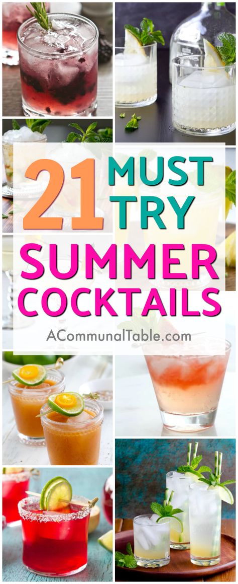 Start your summer off right with these 21 Must-Try Summer Cocktails! These summer drinks (like Spiced Ginger Rum Fizz, Tamarind Margarita Cocktail, and Ruby Red Moscow Mule) will make the perfect addition to your summer cocktail line-up! #cocktails #cocktailrecipe #drinks #drinkrecipes #summercocktails Summer Drinks For Girls Night, Easy Beach Drinks Alcohol Recipes, Mocktails For Pool Party, Pool Party Cocktails Alcohol, Summer Fruity Alcoholic Drinks, Summer Drinks Party, Yummy Mixed Drinks Alcohol, Summer Time Drink Ideas, Poolside Drinks Nonalcoholic