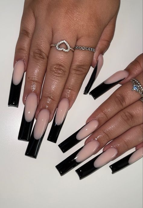 Black Long French Tip, Long Black Matte Nails, Xl Black French Tip Nails, Black French Tip Long Nails, Xl Black Nails, Long Straight Nails, Black Long French Tip Nails, Black French Tip Acrylics, Long Black Acrylics