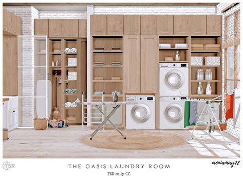 The Sims Resource - The Oasis Laundry TSR only CC Sims 4 Laundry Cc Base Game, Sims 4 Cc Furniture Laundry, Laundry Mod Sims 4, The Sims 4 Cc Laundry Set, Washer And Dryer Sims 4, Sims 4 Laundry Cc, Ts4 Washer And Dryer Cc, Rustic Wood Floors, Sims Packs