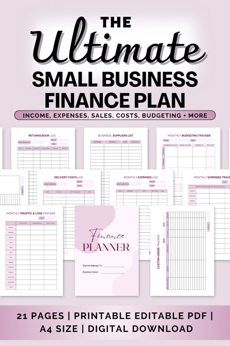 EDITABLE SMALL BUSINESS FINANCIAL PLANNER BUNDLE | Editable Printable | Etsy Digital Download | B... dailyplanneruk #happyplanner #notionplanner #freeblogplanner Small Business Planner Free Printables, Business Planner Printables, Small Business Expenses, Small Business Printables, Business Expense Tracker, Binder Printables Free, Business Binders, Financial Tracker, Printables Planner