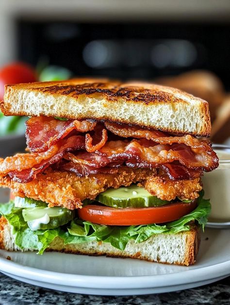 Southern Fried BLT The Best Blt Sandwiches, Blt Aesthetic, Sides For Blt Sandwiches, Gourmet Blt, Blt Burger, Tavern Food, Blt Sandwiches, Smothered Green Beans, Blt Wraps