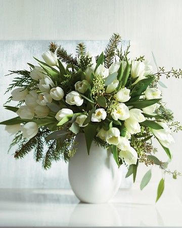 Flower Arrangements: Tulip Arrangements - Martha Stewart Tulpen Arrangements, Winter Floral Arrangements, Fresh Tulips, White Flower Arrangements, Tulips Arrangement, Spring Flower Arrangements, Winter Centerpieces, Silk Flower Arrangements, White Tulips