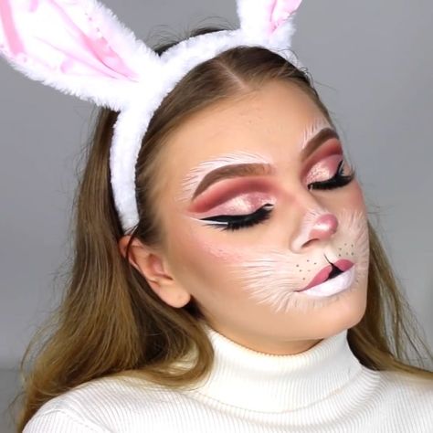 Bunny Nose Makeup, Bunny Makeup Look, White Rabbit Makeup, Bunny Halloween Makeup, Music Festival Makeup, Bunny Makeup, Make Carnaval, Animal Makeup, Nose Makeup