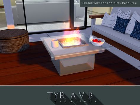 TyrAVB's Modern Glass Fire Pit Outdoor Fire Table, Modern Fire Pit, Glass Fire Pit, Sims Free Play, Acrylic Coffee Table, Garden Deck, Balcony Patio, Fire Pit Bowl, Warm Drinks