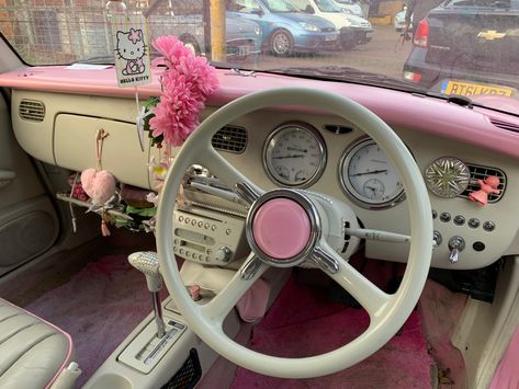 Pink Nissan Figaro, Nissan Figaro Aesthetic, Pink Figaro, Pink Nissan, Figaro Car, Pink Beetle, Nissan Figaro, Pink Mobile, Beetle Car