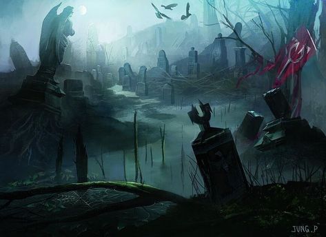 Famous Vampires, Graveyard Scene, Last Ride, Magic Cards, Fantasy Setting, Gothic Horror, Wizards Of The Coast, Environment Design, Environment Concept Art