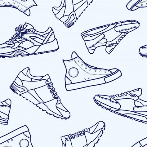 Seamless pattern with sneaker shoe flat ... | Premium Vector #Freepik #vector #background #pattern #line #fashion Shoes Vector, Sneakers Illustration, Background Backdrop, Shoes Illustration, Gcse Art, Simple Illustration, Black And White Drawing, Free Vector Graphics, Sports Footwear