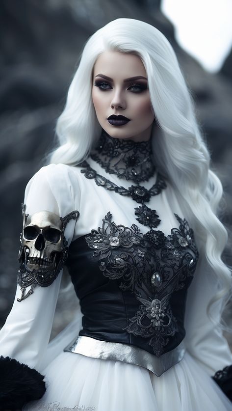 Skull Queen, Dark Beauty Fashion, Ethereal Style, Vampire Witch, Dark Beauty Photography, Female Vampire, Best Winter Outfits, Brunette Hair With Highlights, Angel Outfit