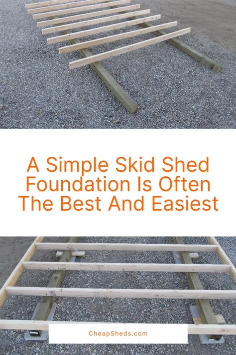 Skid Shed Diy, How To Build A Shed On Skids, Skid Shed Foundation, Shed Foundation Ideas On A Slope, Simple Shed Plans Easy Diy, Diy Shed Base, Shed Base Ideas Foundation, Shed Foundation Diy, How To Build A Shed Cheap Easy Diy