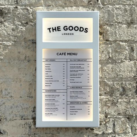 Our personalised menu cases are great for cafés, coffee shops, bars, restaurants and hotels. Fitted with a easily removable front panel, no fiddly locks here. The branded panel is illuminated an you can add your design or logo Illuminated option fitted with low voltage warm white LEDs which are very economical to run and can last up to 40,000 hours. Comes with a 12V plug-in transformer that needs plugged on the inside of your café/restaurant. Comes with magnets to hold your menu in place. Person Menu Design Layout, Rare Roast Beef, Menu Signage, Menu Display, Cafe Menu Design, Coffee Shop Menu, London Cafe, Salmon Cakes, Menu Board