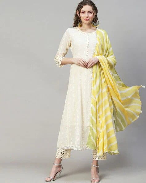 Anarkali kurta Cream Kurta Woman, Anarkali Kurta Set, Anarkali Kurta, Anarkali Dress, Kurta Set, Anarkali, Geometric Pattern, Cream, For Women