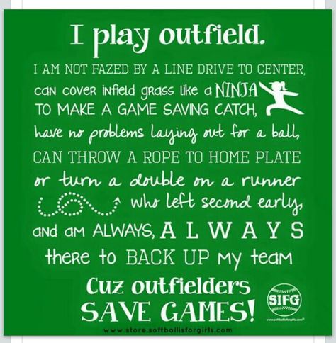 Center field Outfielder Quotes Softball, Softball Sayings, Softball Cheers, Baseball Workouts, Softball Workouts, Softball Drills, Baseball Drills, Softball Pitching, Travel Baseball