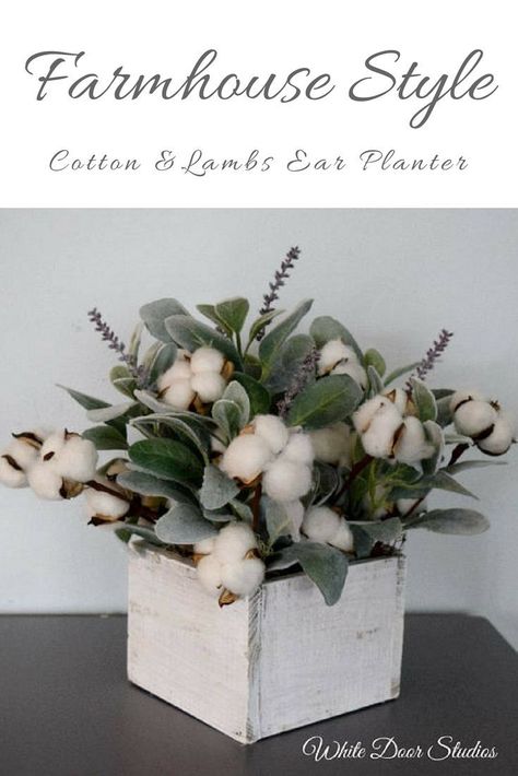 Ear Arrangement, Style Mantle, Bathroom Farmhouse, Cotton Decor, Lamb's Ear, Cotton Boll, Cotton Stems, Farmhouse Style Decor, Diy Bathroom Decor