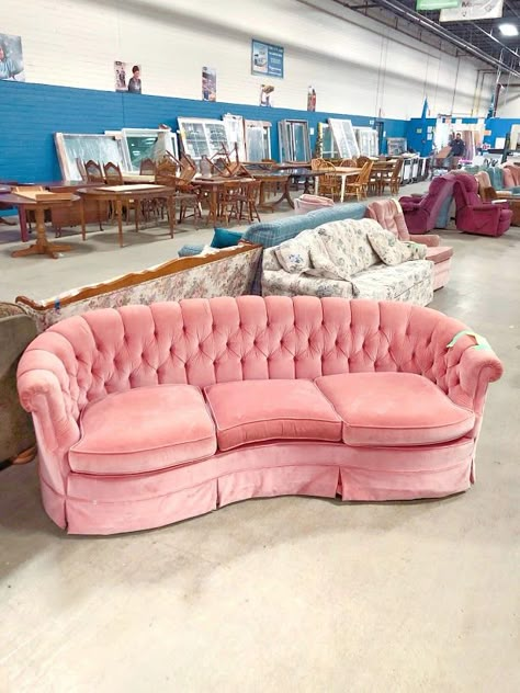 Pink Velvet Couch, Pink Couch, Cute Furniture, Salon Suites, Velvet Couch, Apartment Decor Inspiration, Pink Houses, Dream House Interior, Crochet Dog